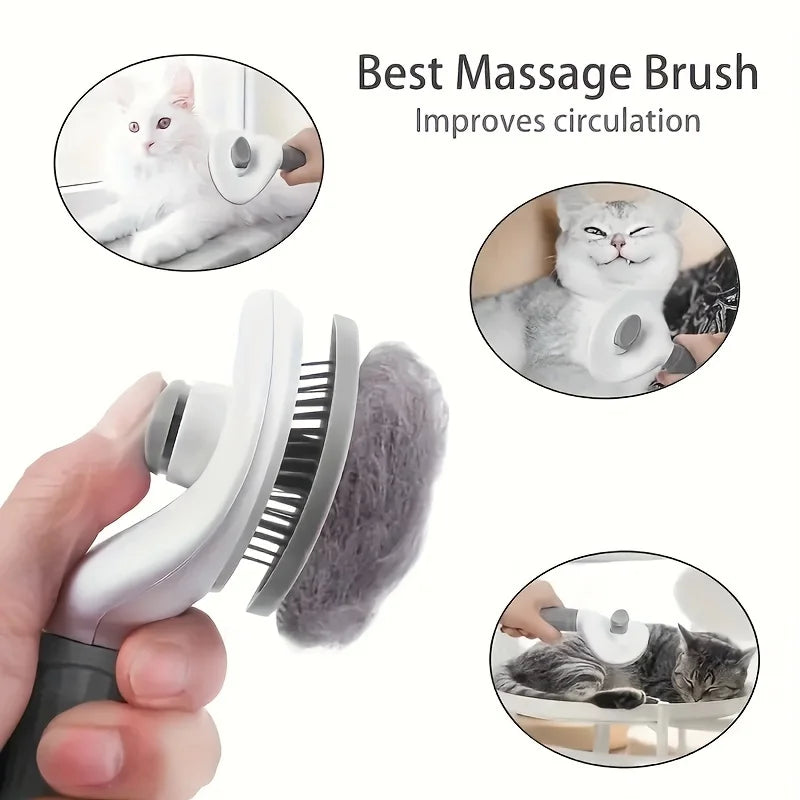 One-Click Pet Hair Removal Comb – Effortless Grooming for Dogs & Cats | Self-Cleaning Slicker Brush