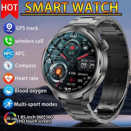 1.85" AMOLED GPS Smartwatch for Men – Outdoor Waterproof Sports Watch with NFC, Bluetooth Calls & Health Tracking