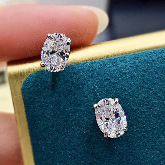 CAOSHI Elegant Oval-Cut CZ Stud Earrings – Simple Shiny Crystal Jewelry for Women | Timeless & Versatile Accessories