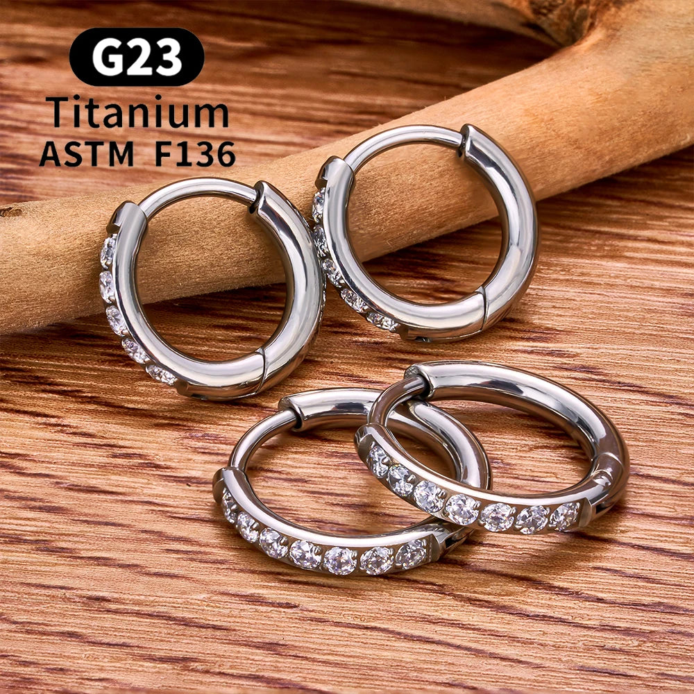 2–20PCS G23 Titanium Hoop Earrings – Hypoallergenic CZ Hinged Nose & Ear Rings for Tragus, Helix, Cartilage & Daith Piercings