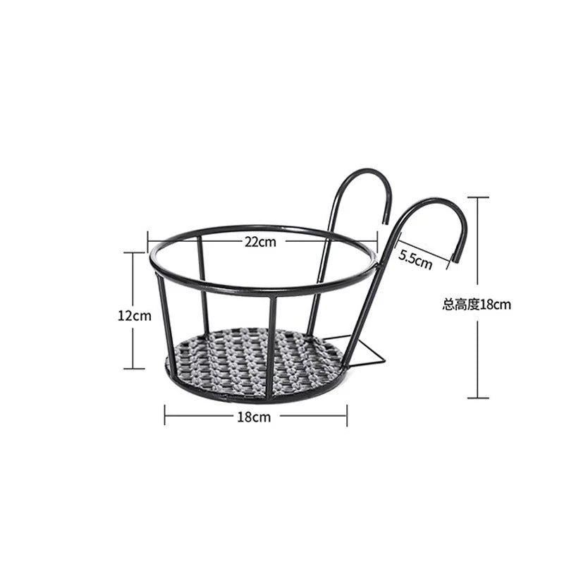 SkyBloom™ Hanging Metal Flower Pots (Set of 3) – Iron Art Planters with Hooks for Balcony & Fence