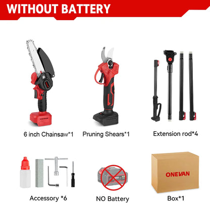 ONEVAN PowerTrim Pro™ — 3-in-1 Cordless Chainsaw & Pruning Shears (3500W, Brushless Motor)