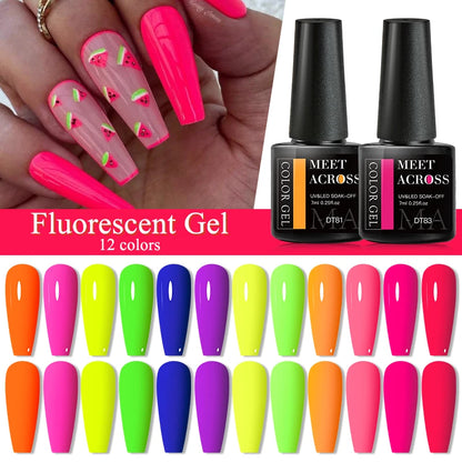 MEET ACROSS Neon Fluorescent UV Gel Nail Polish – 7ml Summer Bright Semi-Permanent Varnish for Bold Nail Art