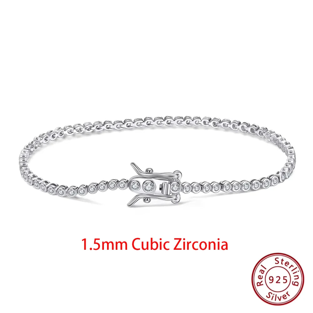 Rinntin 925 Sterling Silver Tennis Bracelet – Luxury Clear Zirconia Chain for Women (1.5/2/3mm Options)
