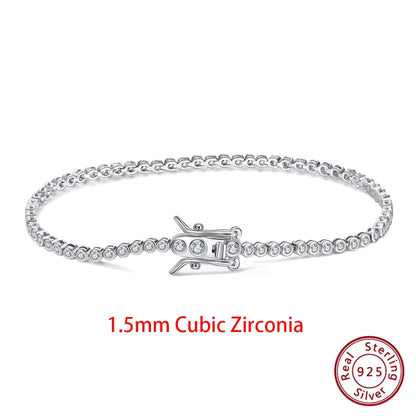 Rinntin 925 Sterling Silver Tennis Bracelet – Luxury Clear Zirconia Chain for Women (1.5/2/3mm Options)