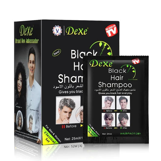 Dexe™ 5-Min Fast Black Hair Shampoo – Herbal Hair Dye with Instant Color Restoration (10-Pack)