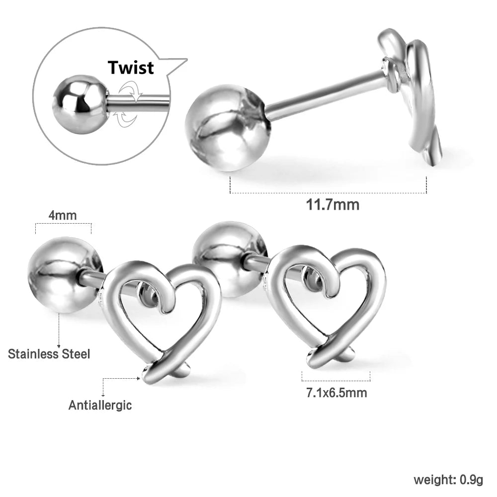 LUXUSTEEL Mini Cute Stud Earrings – Stainless Steel Heart, Butterfly, Rabbit Designs for Women & Girls | Helix & Cartilage Piercing Jewelry