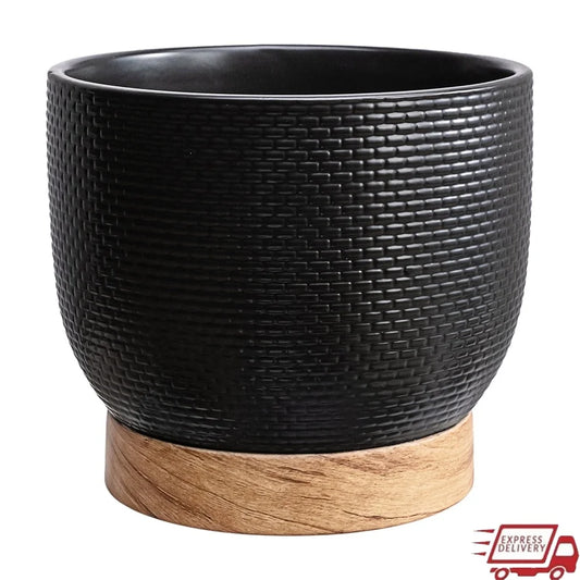 CeramiWeave™ 8-Inch Woven Ceramic Planter – Modern Indoor/Outdoor Pot with Drainage