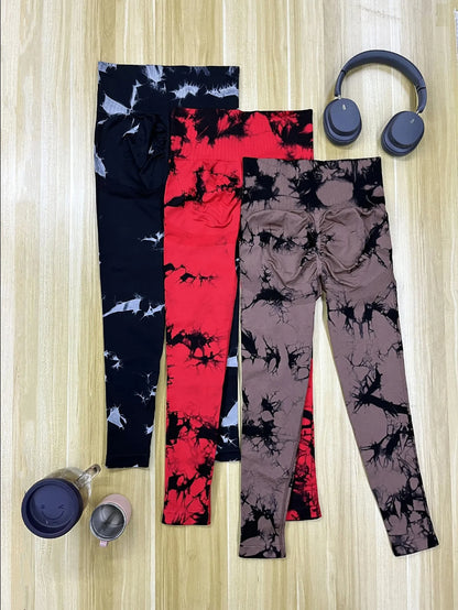 SculptWave™ Tie Dye Seamless Scrunch Leggings – High-Waist Butt-Lifting Yoga Pants for Women
