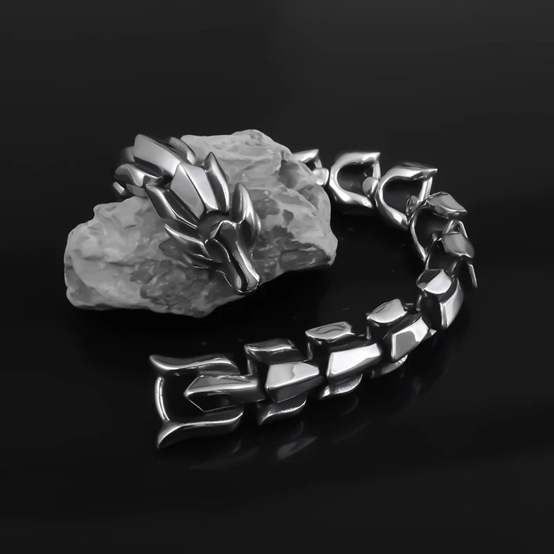 Vintage Silver Ethnic Dragon Cuff Bracelet – Bold Men’s Motorcycle & Street Style Jewelry