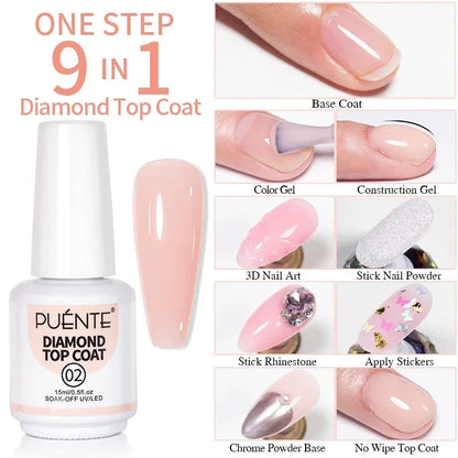 15ML HEMA-Free Base & Top Coat Set – Crystal Glossy & Velvet Matte Finish for Sensitive Nails | Soak-Off UV/LED Gel Varnish