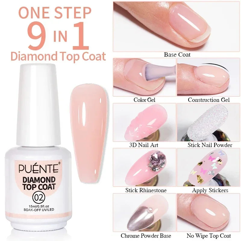 15ML HEMA-Free Base & Top Coat Set – Crystal Glossy & Velvet Matte Finish for Sensitive Nails | Soak-Off UV/LED Gel Varnish
