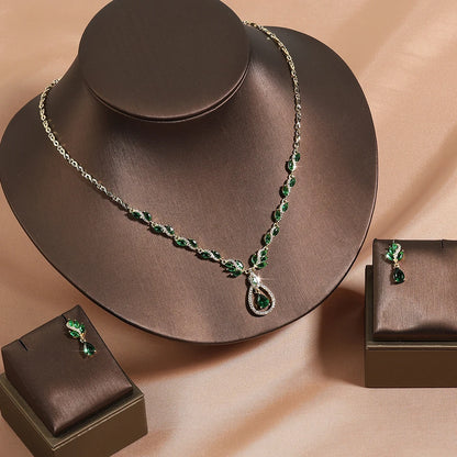 ZAKOL Luxury Zirconia Leaf Bridal Jewelry Set – Elegant Necklace, Earrings, Ring & Bracelet for Weddings
