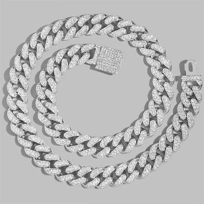 Iced Out Prong Cuban Link Chain – 2 Row AAA Rhinestones | 13/14/20mm | Men's Hip Hop Necklace