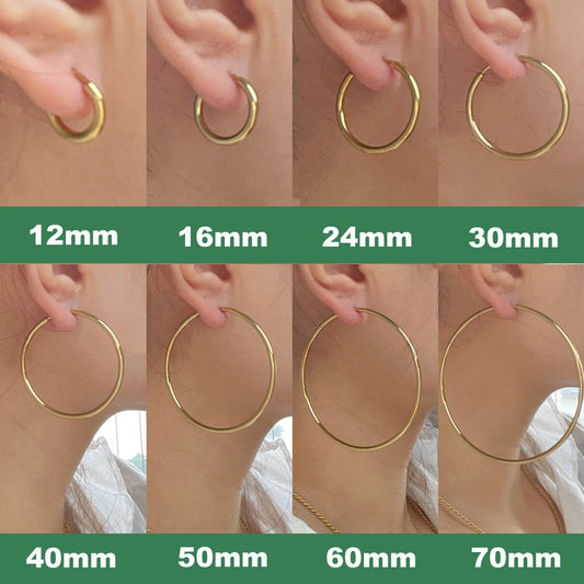 Bold Elegance: 12–70mm Stainless Steel Minimalist Gold Hoop Earrings for Women