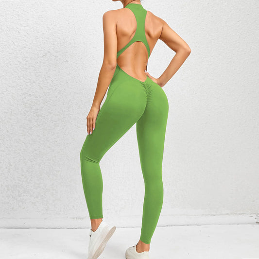 FlexFit™ Zipper Padded Yoga Romper – One-Piece Sleeveless Sports Bodysuit for Women