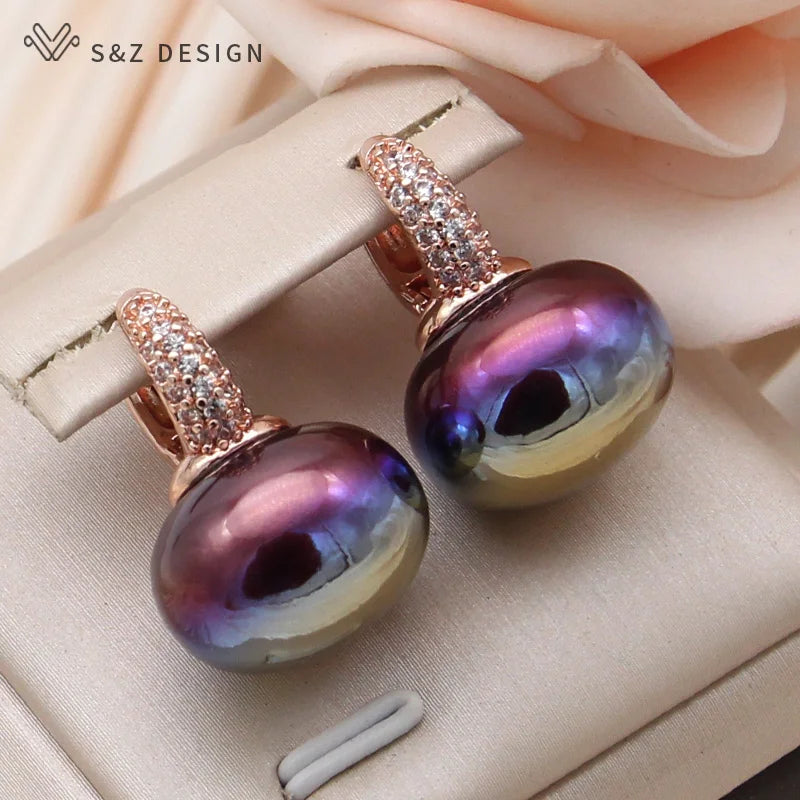 S&Z DESIGN Elegant Bread Round Pearl Dangle Earrings – Cubic Zirconia Wedding Jewelry Gift for Women