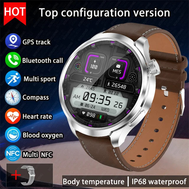 1.85" AMOLED GPS Smartwatch for Men – Outdoor Waterproof Sports Watch with NFC, Bluetooth Calls & Health Tracking