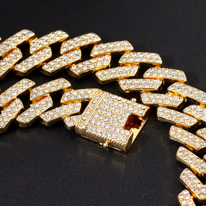 Iced Out Prong Cuban Link Chain – 2 Row AAA Rhinestones | 13/14/20mm | Men's Hip Hop Necklace