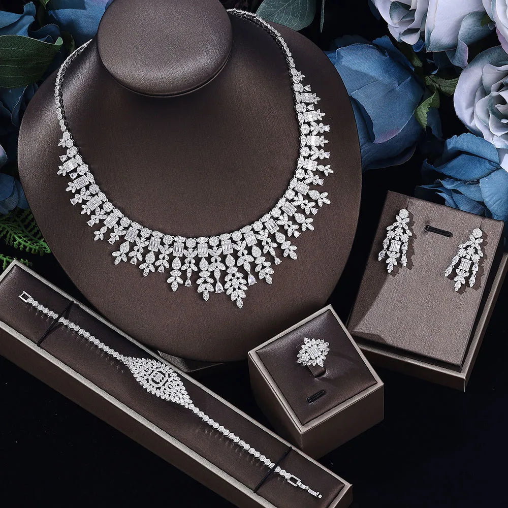 2025 Bestseller: 4-Piece Cubic Zirconia Bridal Wedding Jewelry Set – Timeless Elegance for the Modern Bride