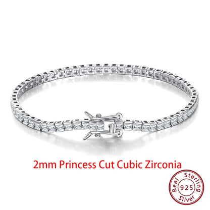 Rinntin 925 Sterling Silver Tennis Bracelet – Luxury Clear Zirconia Chain for Women (1.5/2/3mm Options)