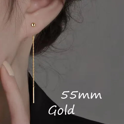 Minimalist Geometric Tassel Earrings – Long Silver Ball Drop Chain Dangle for Women | Trendy K-Pop Inspired Jewelry