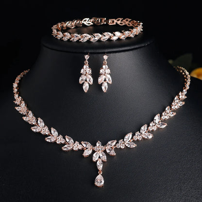 ZAKOL Luxury Zirconia Leaf Bridal Jewelry Set – Elegant Necklace, Earrings, Ring & Bracelet for Weddings