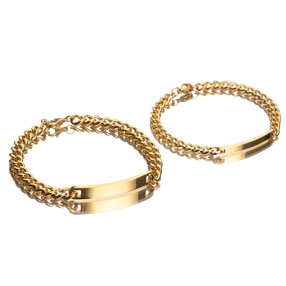 Personalized 2pcs Couple Bracelets – Custom Name Titanium Steel with 18K Gold Plating