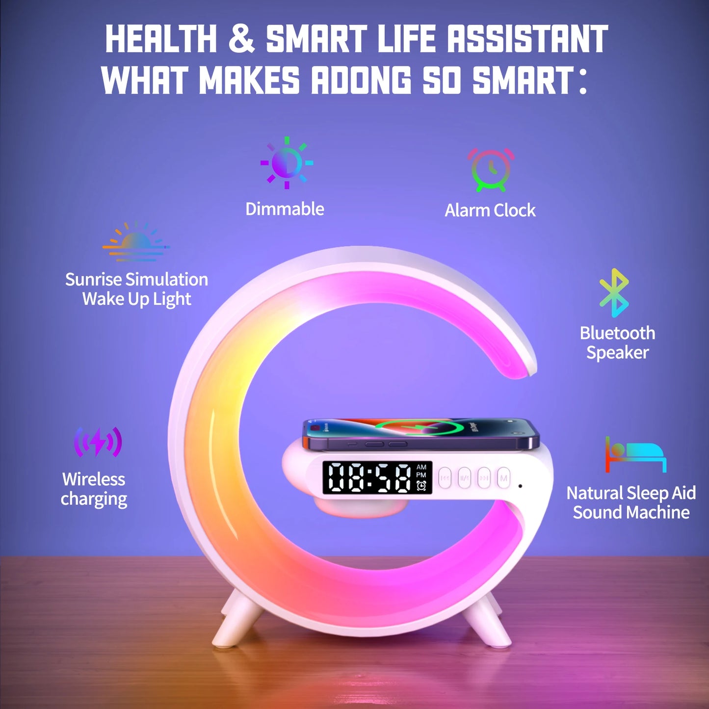 AuraCharge Station™ — 6-in-1 Wireless Charger with Speaker & RGB Night Light