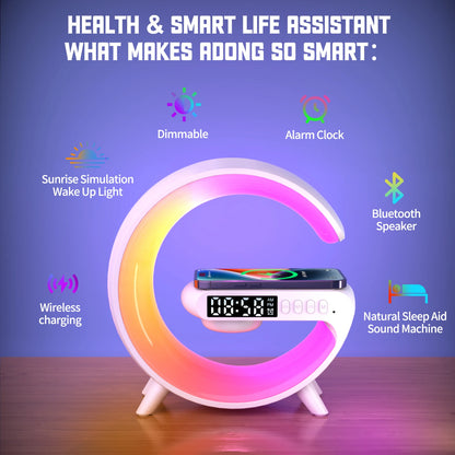 AuraCharge Station™ — 6-in-1 Wireless Charger with Speaker & RGB Night Light