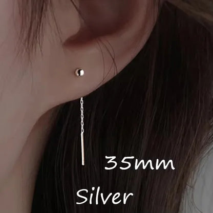 Minimalist Geometric Tassel Earrings – Long Silver Ball Drop Chain Dangle for Women | Trendy K-Pop Inspired Jewelry