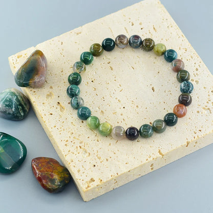 Indian Agate Natural Stone Bead Bracelet – Colorful Crystal Healing Strand for Women | Energy, Balance & Yoga Gift Jewelry