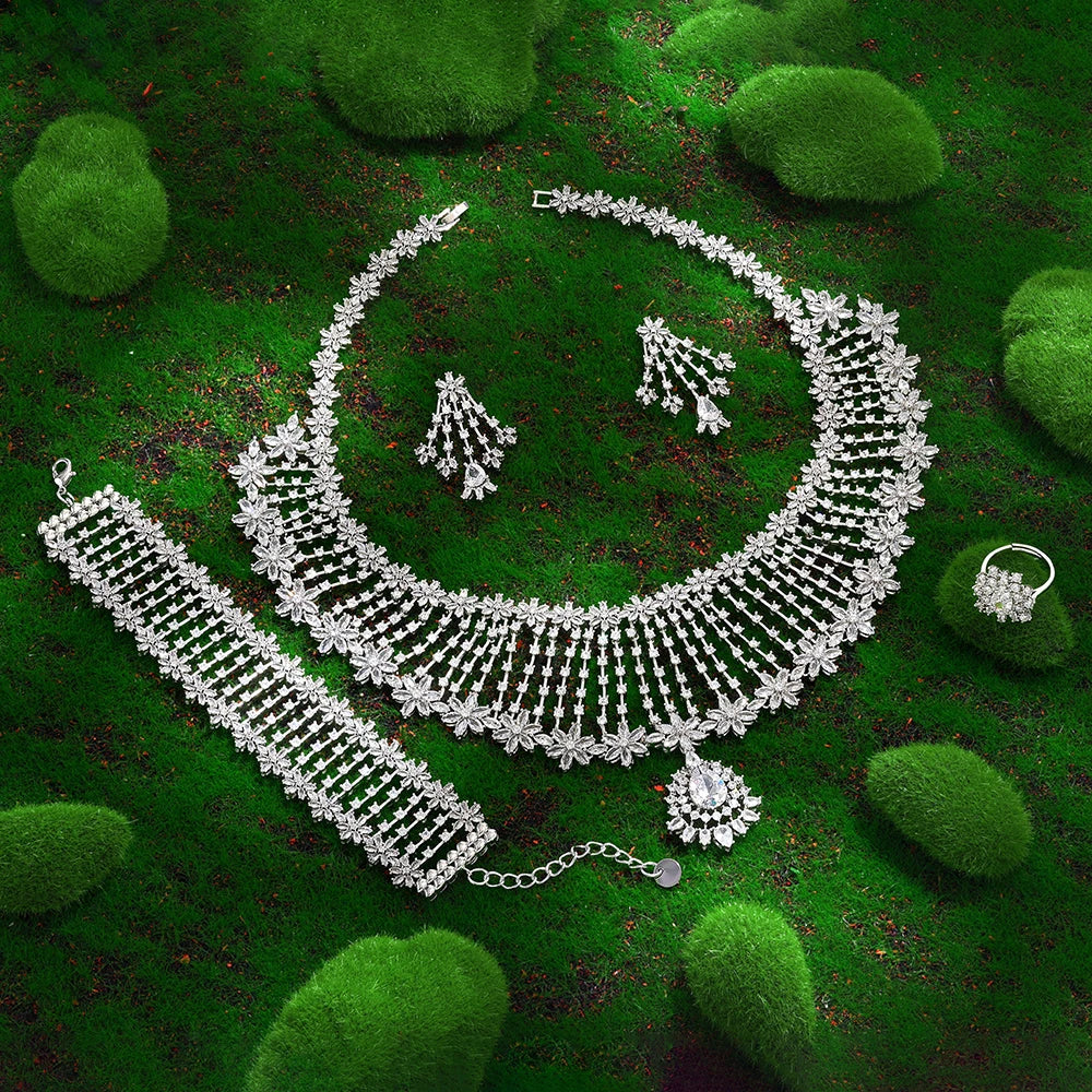 2025 Bestseller: 4-Piece Cubic Zirconia Bridal Wedding Jewelry Set – Timeless Elegance for the Modern Bride