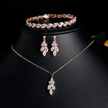 ZAKOL Luxury Zirconia Leaf Bridal Jewelry Set – Elegant Necklace, Earrings, Ring & Bracelet for Weddings