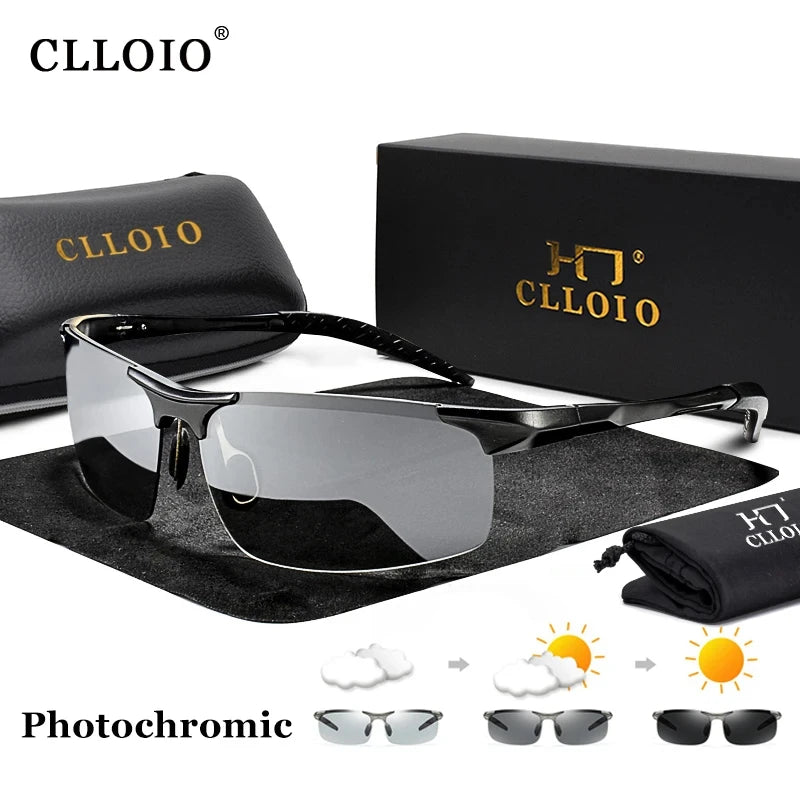 CLLOIO Polarized Photochromic Sunglasses – UV400 Day/Night Driving Chameleon Glasses for Men (Aluminum Frame)