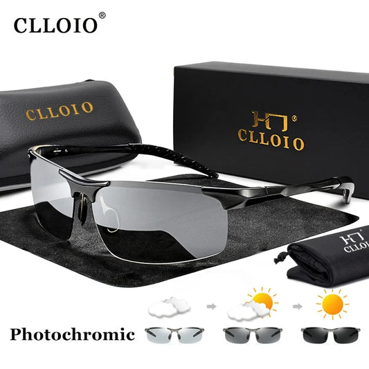CLLOIO Polarized Photochromic Sunglasses – UV400 Day/Night Driving Chameleon Glasses for Men (Aluminum Frame)
