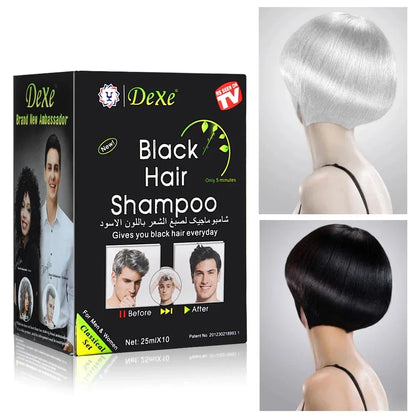 Dexe™ 5-Min Fast Black Hair Shampoo – Herbal Hair Dye with Instant Color Restoration (10-Pack)
