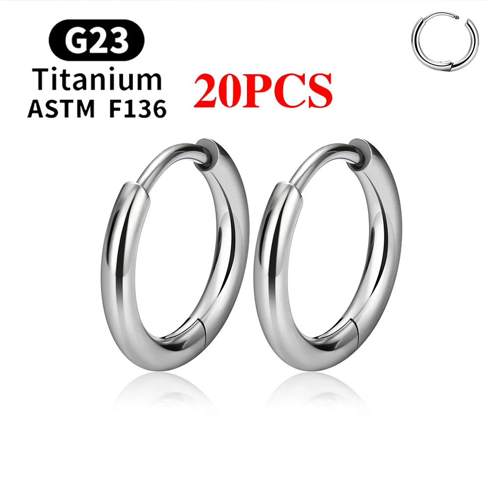2–20PCS G23 Titanium Hoop Earrings – Hypoallergenic CZ Hinged Nose & Ear Rings for Tragus, Helix, Cartilage & Daith Piercings