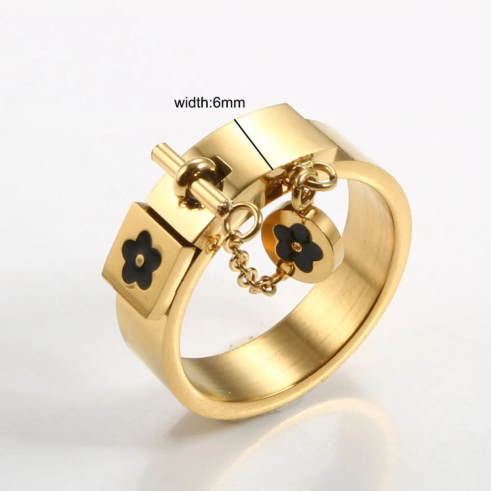 LuxéGlow™ Golden Stainless Steel Jewelry Set – Unisex Bangle Bracelet & Flower Charm Ring