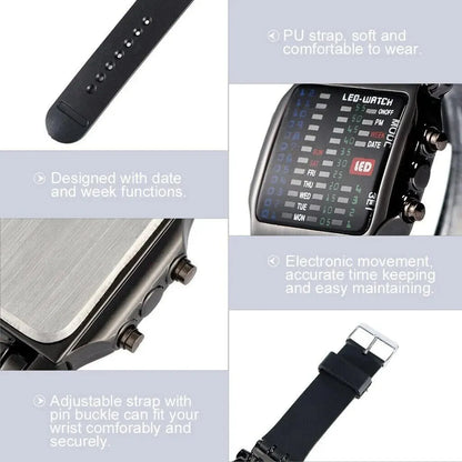 NeoTime™ Binary LED Watch – Futuristic Waterproof Timepiece