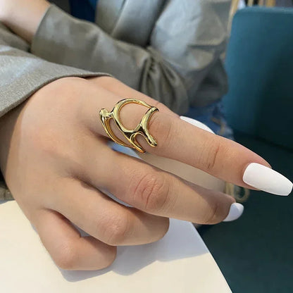 MeltWave™ Y2K Pleated Gold Open Ring – Liquid Metal Punk Fashion