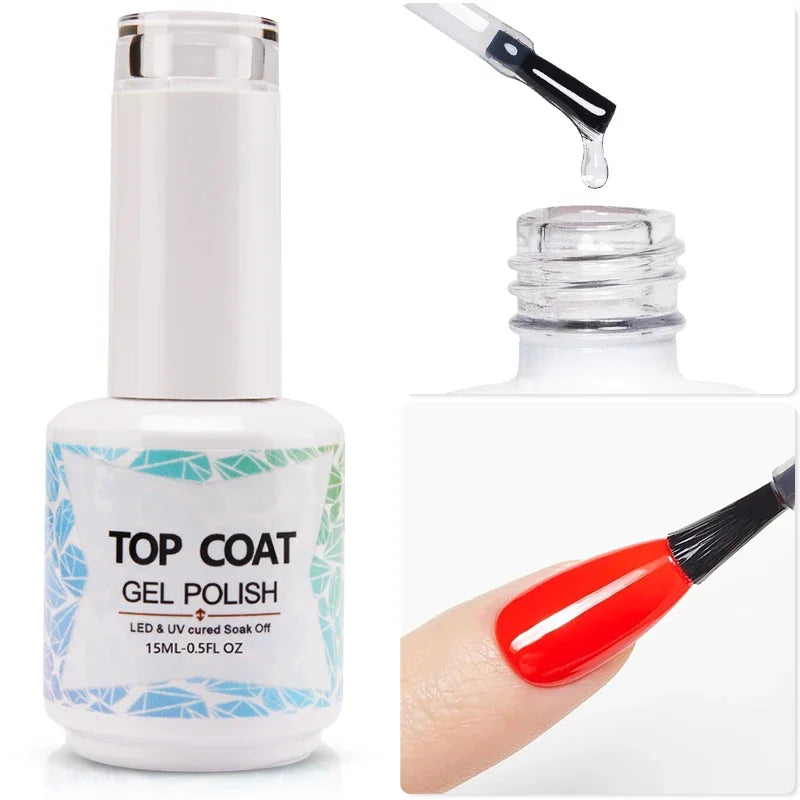 15ML HEMA-Free Base & Top Coat Set – Crystal Glossy & Velvet Matte Finish for Sensitive Nails | Soak-Off UV/LED Gel Varnish