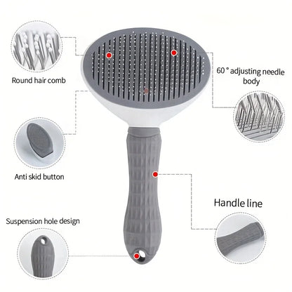 One-Click Pet Hair Removal Comb – Effortless Grooming for Dogs & Cats | Self-Cleaning Slicker Brush