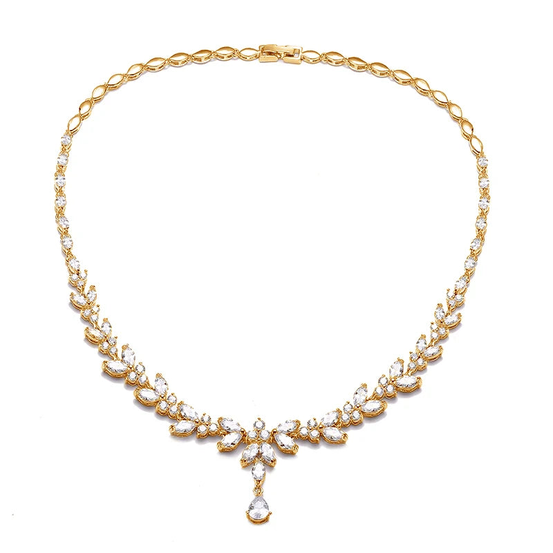 ZAKOL Luxury Zirconia Leaf Bridal Jewelry Set – Elegant Necklace, Earrings, Ring & Bracelet for Weddings