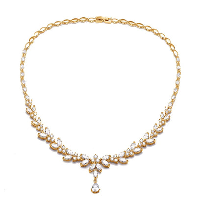 ZAKOL Luxury Zirconia Leaf Bridal Jewelry Set – Elegant Necklace, Earrings, Ring & Bracelet for Weddings