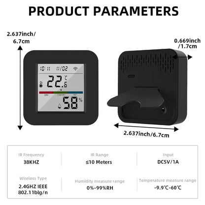 SmartIR Sense™ — Tuya Universal Remote with Temp & Humidity Sensor (Alexa/Google Compatible)