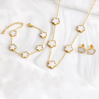 BloomFlip™ Reversible 5-Petal Flower Jewelry Set – Stainless Steel Necklace, Bracelet & Earrings (2-in-1 Wear)