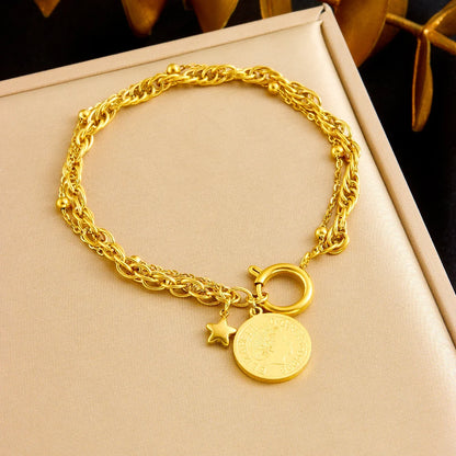 DIEYURO™ Golden Star Portrait Coin Jewelry Set – Necklace, Earrings & Bracelet