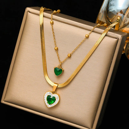 EILIECK™ 4-Leaf Clover Green Zircon Necklace | 316L Stainless Steel Waterproof Pendant for Women