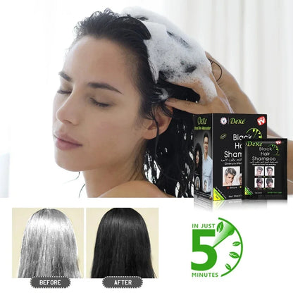 Dexe™ 5-Min Fast Black Hair Shampoo – Herbal Hair Dye with Instant Color Restoration (10-Pack)